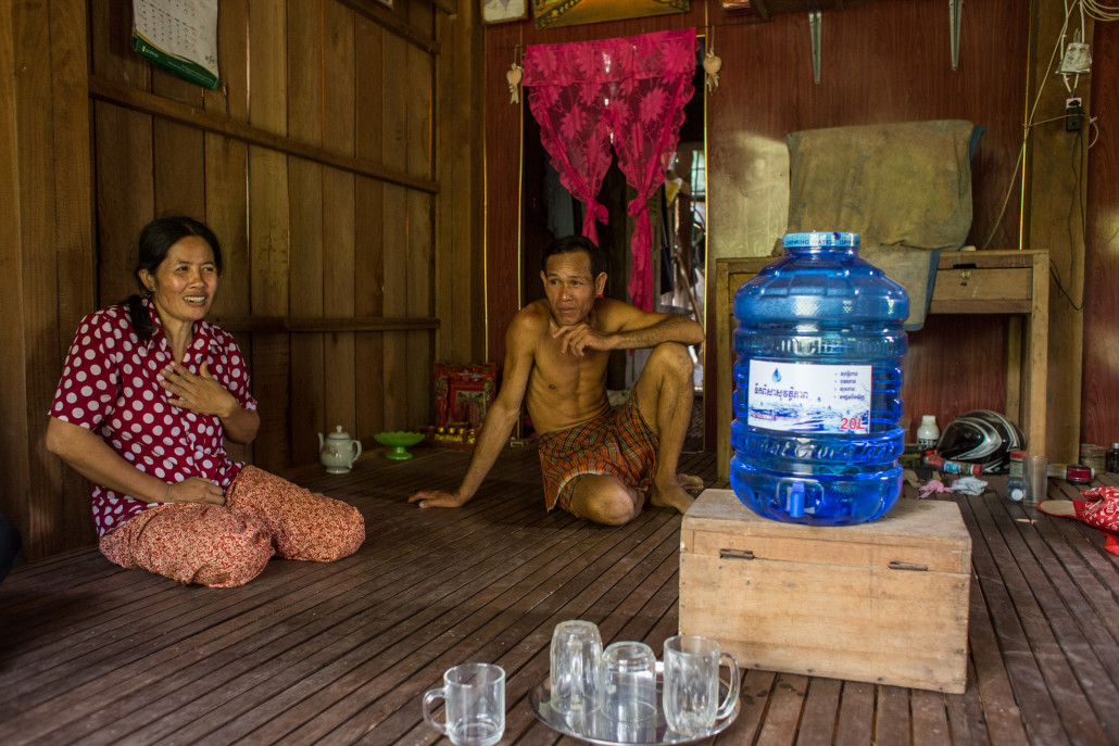 Mrs Chorn Sina and her husband in their home in Pak Nam Village